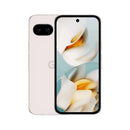 Pixel 9a (Refurbished) smartphone with glass front and pOLED display, showcasing a floral wallpaper.