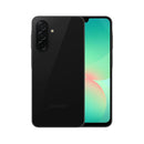 Galaxy A26 5G (Refurbished) smartphone front and back view, featuring black color and sleek design.